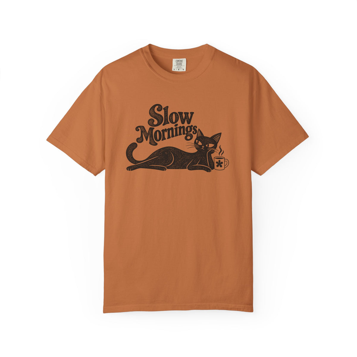 Slow Mornings Vintage T-Shirt | Retro Cat Graphic Tee | Cozy Slow Living Coffee Lover Shirt