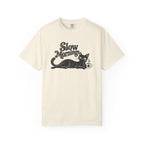 Slow Mornings Vintage T-Shirt | Retro Cat Graphic Tee | Cozy Slow Living Coffee Lover Shirt