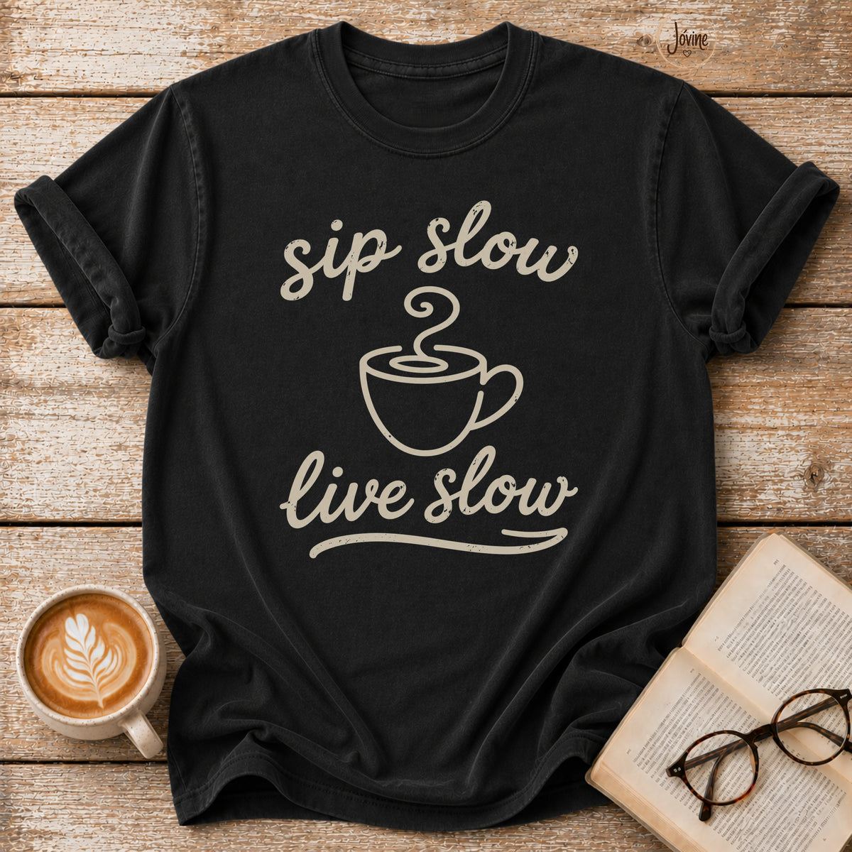 Sip Slow, Live Slow Tee | Vintage coffee Lover Shirt | Cozy Reading Tee