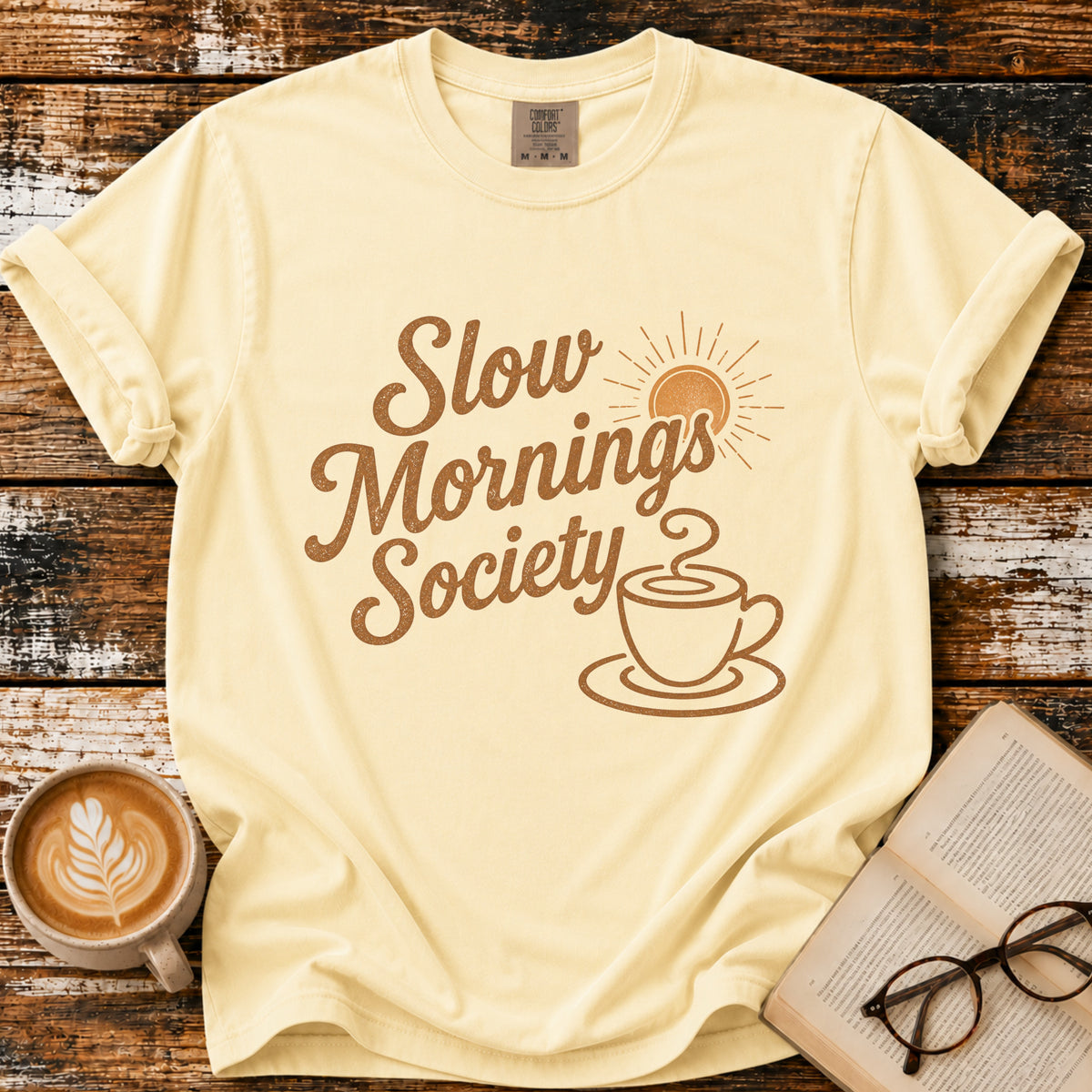 Slow Mornings  Society Vintage T-Shirt | Coffee Lover Tee | Retro Coffee Shirt