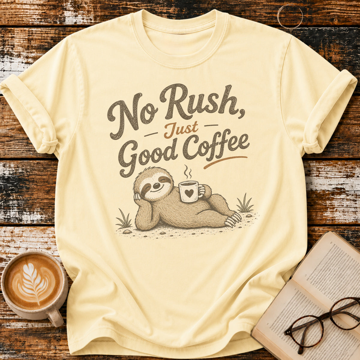 No Rush, Just Good Coffee Sloth Vintage T-Shirt | Funny Coffee Lover Tee | Slow Living Shirt