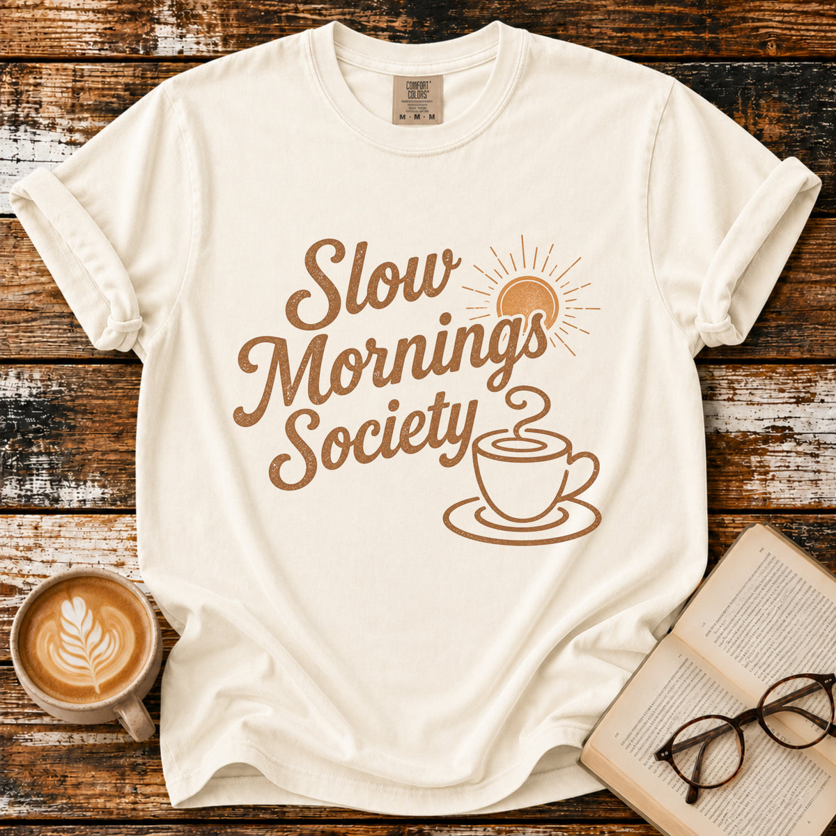 Slow Mornings  Society Vintage T-Shirt | Coffee Lover Tee | Retro Coffee Shirt
