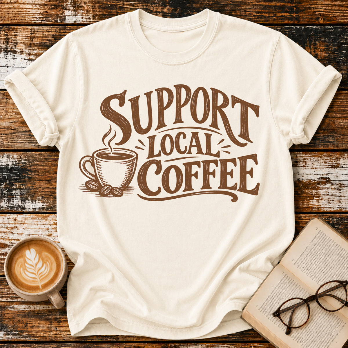 Support Local Coffee Vintage T-Shirt | Coffee Lover Graphic Tee | Retro Coffee Shop Shirt