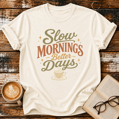 Slow Mornings Better Days Shirt – Cozy Coffee Tee