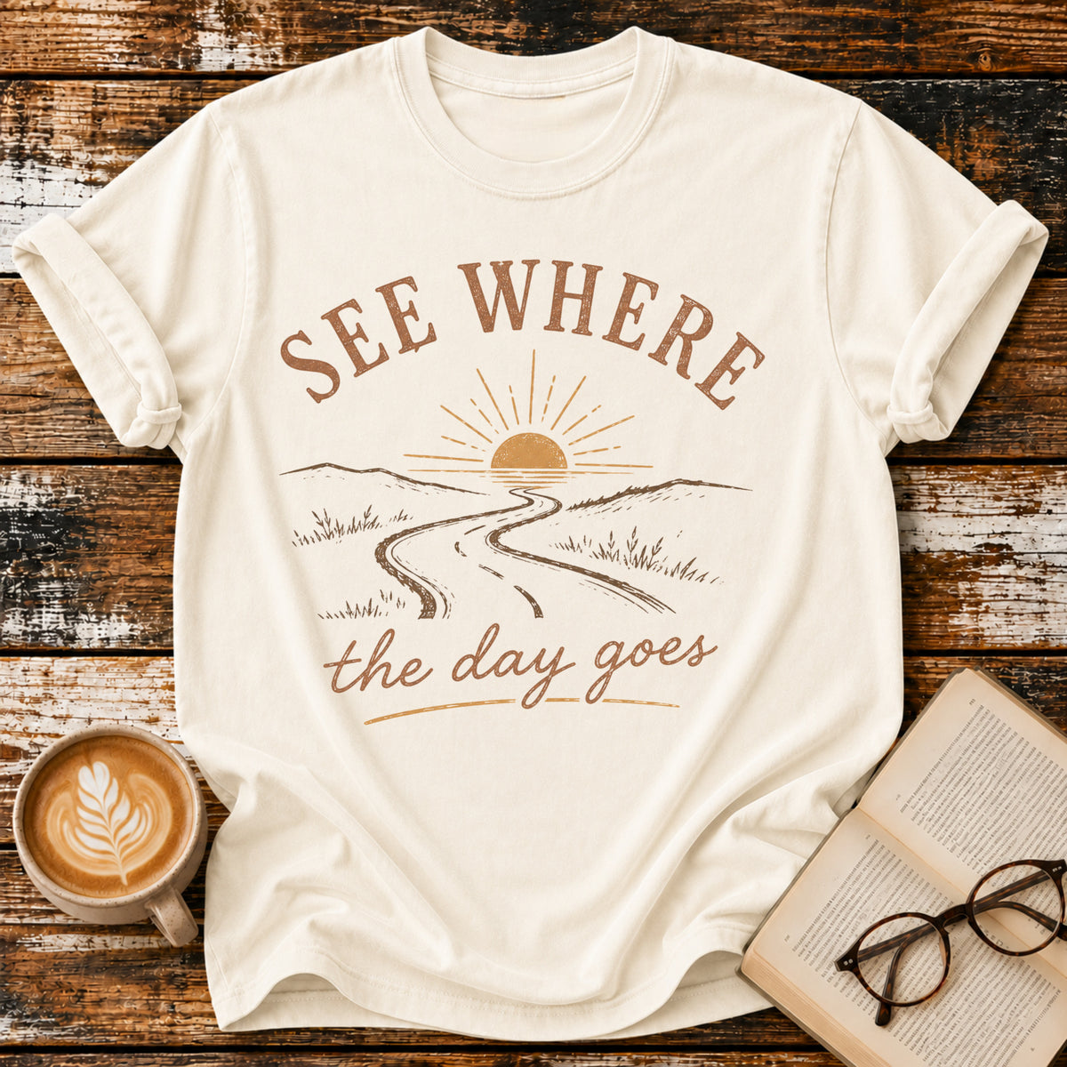 See Where the Day Goes Vintage T-Shirt | Retro Sunset Slow Living Tee | Take It Easy Graphic Shirt
