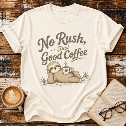 No Rush, Just Good Coffee Sloth Vintage T-Shirt | Funny Coffee Lover Tee | Slow Living Shirt