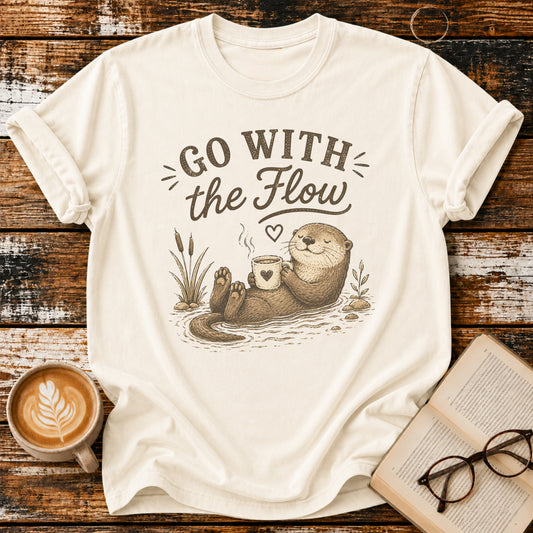 Go With the Flow Otters Vintage T-Shirt | Funny Coffee Lover Tee | Slow Living Shirt