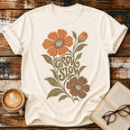 Grow Slow Vintage T-Shirt | Retro Floral Slow Living Tee | Cozy Botanical Graphic Shirt