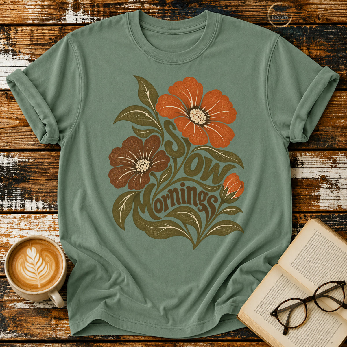 Slow Mornings Vintage T-Shirt | Retro Floral Slow Living Tee | Cozy Morning Shirt