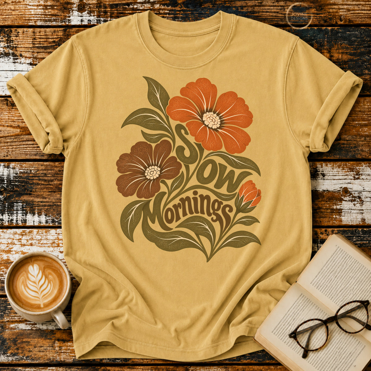 Slow Mornings Vintage T-Shirt | Retro Floral Slow Living Tee | Cozy Morning Shirt