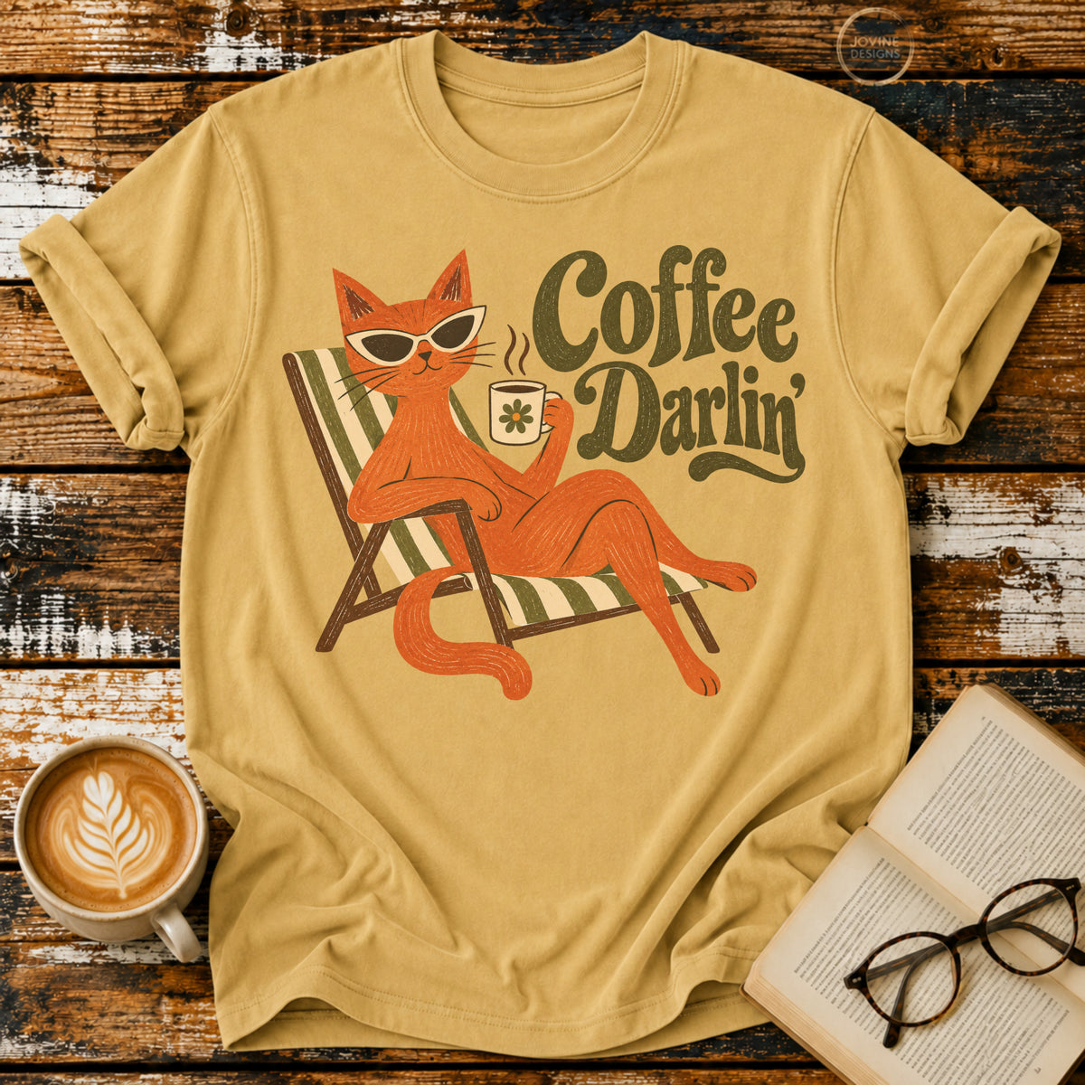 Coffee Darlin’ Vintage T-Shirt | Retro Cat Coffee Lover Tee | Funny Cozy Graphic Shirt