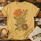 Grow Slow Vintage T-Shirt | Retro Floral Slow Living Tee | Cozy Botanical Graphic Shirt