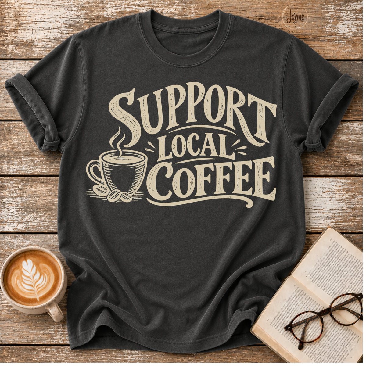 Support Local Coffee Vintage T-Shirt | Coffee Lover Graphic Tee | Retro Coffee Shop Shirt