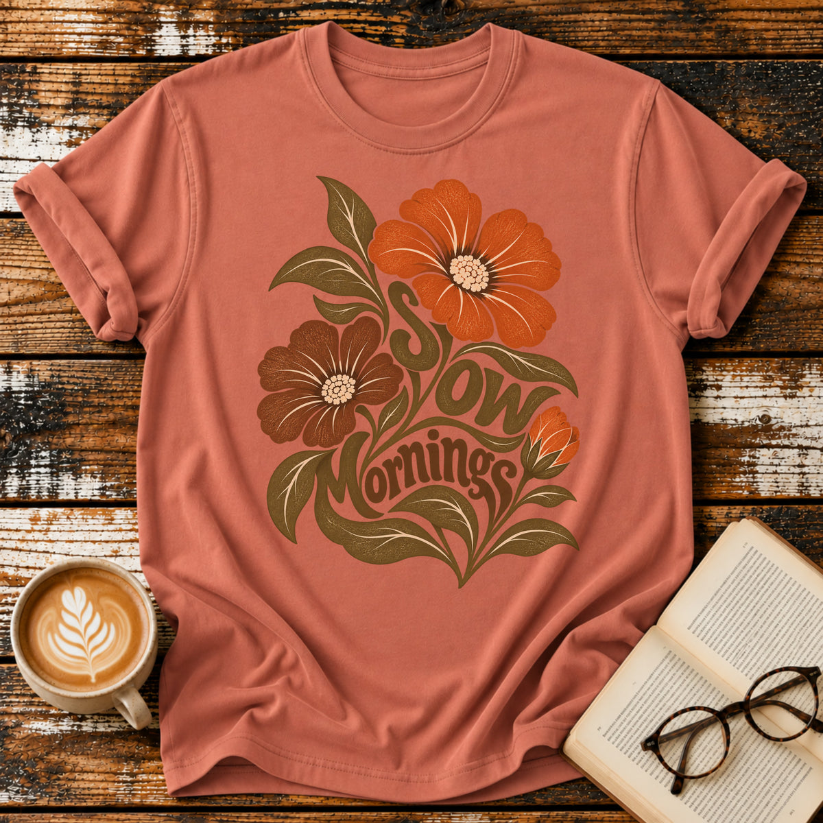 Slow Mornings Vintage T-Shirt | Retro Floral Slow Living Tee | Cozy Morning Shirt