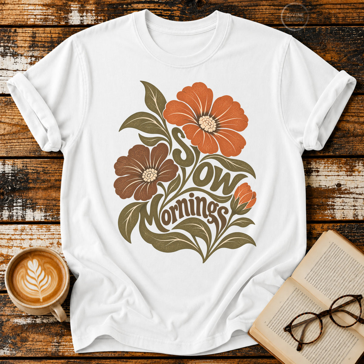 Slow Mornings Vintage T-Shirt | Retro Floral Slow Living Tee | Cozy Morning Shirt