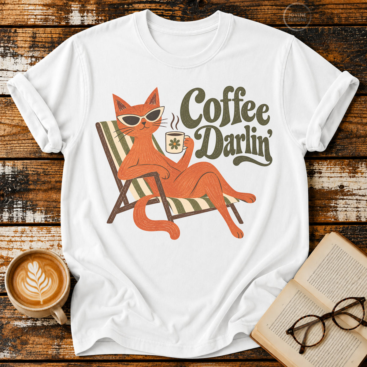 Coffee Darlin’ Vintage T-Shirt | Retro Cat Coffee Lover Tee | Funny Cozy Graphic Shirt