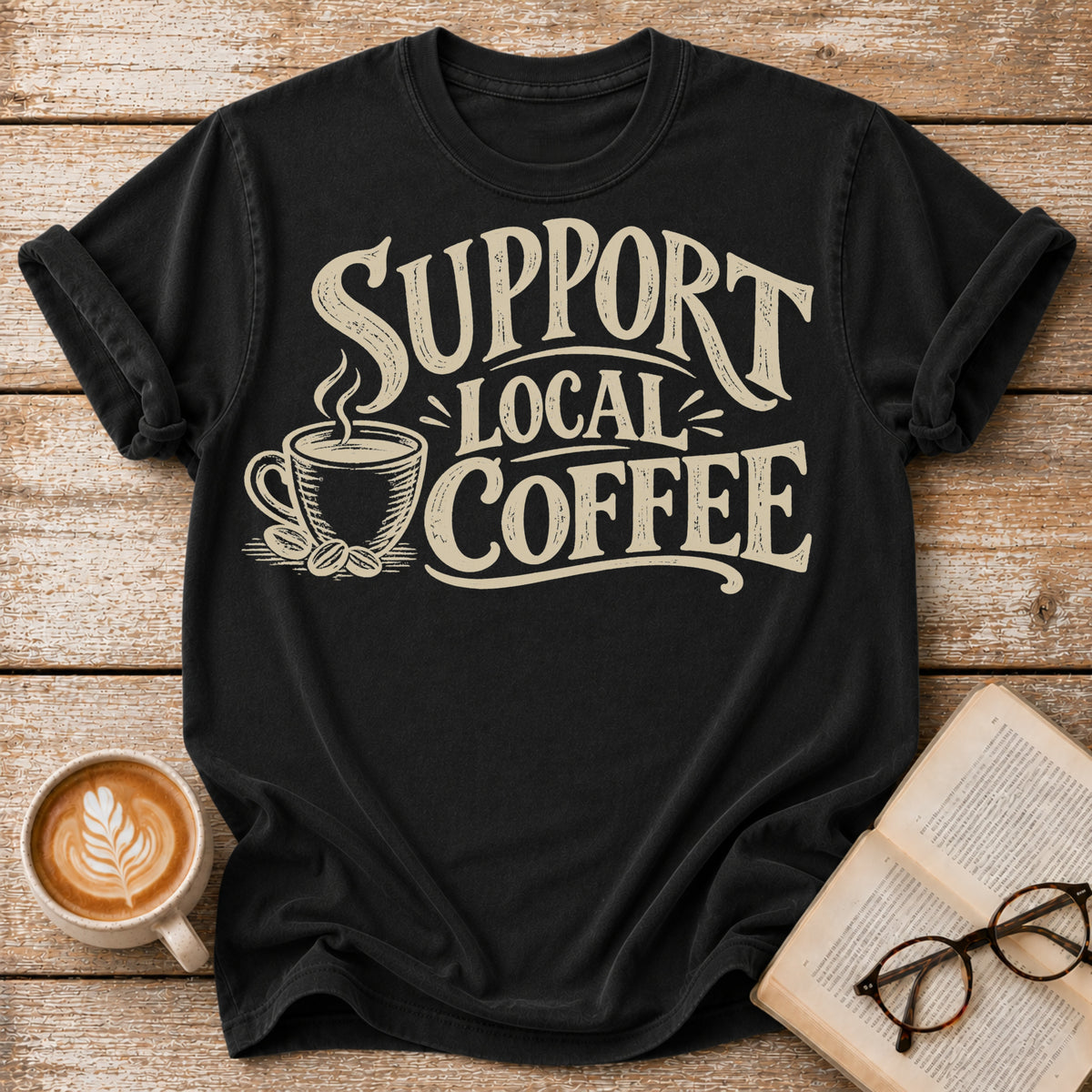 Support Local Coffee Vintage T-Shirt | Coffee Lover Graphic Tee | Retro Coffee Shop Shirt