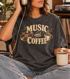 Music and Coffee Vintage T-Shirt | Retro Vinyl Coffee Lover Tee | Cozy Music Lover Shirt