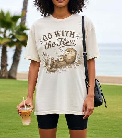 Go With the Flow Otters Vintage T-Shirt | Funny Coffee Lover Tee | Slow Living Shirt