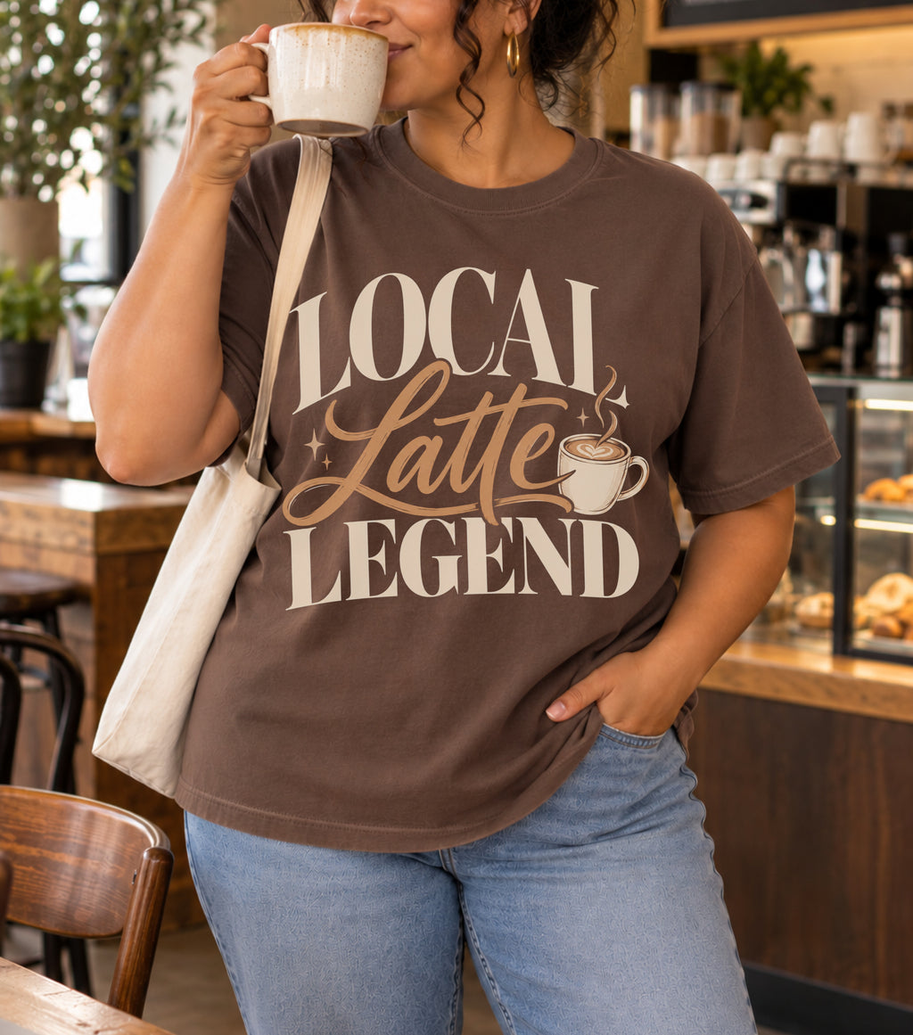Local Latte Legend T-Shirt | Funny Coffee Lover Graphic Tee | Retro Barista Coffee Shirt