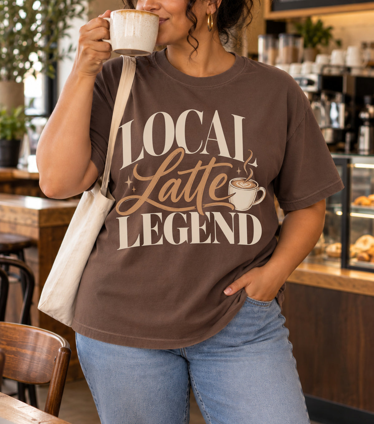 Local Latte Legend T-Shirt | Funny Coffee Lover Graphic Tee | Retro Barista Coffee Shirt