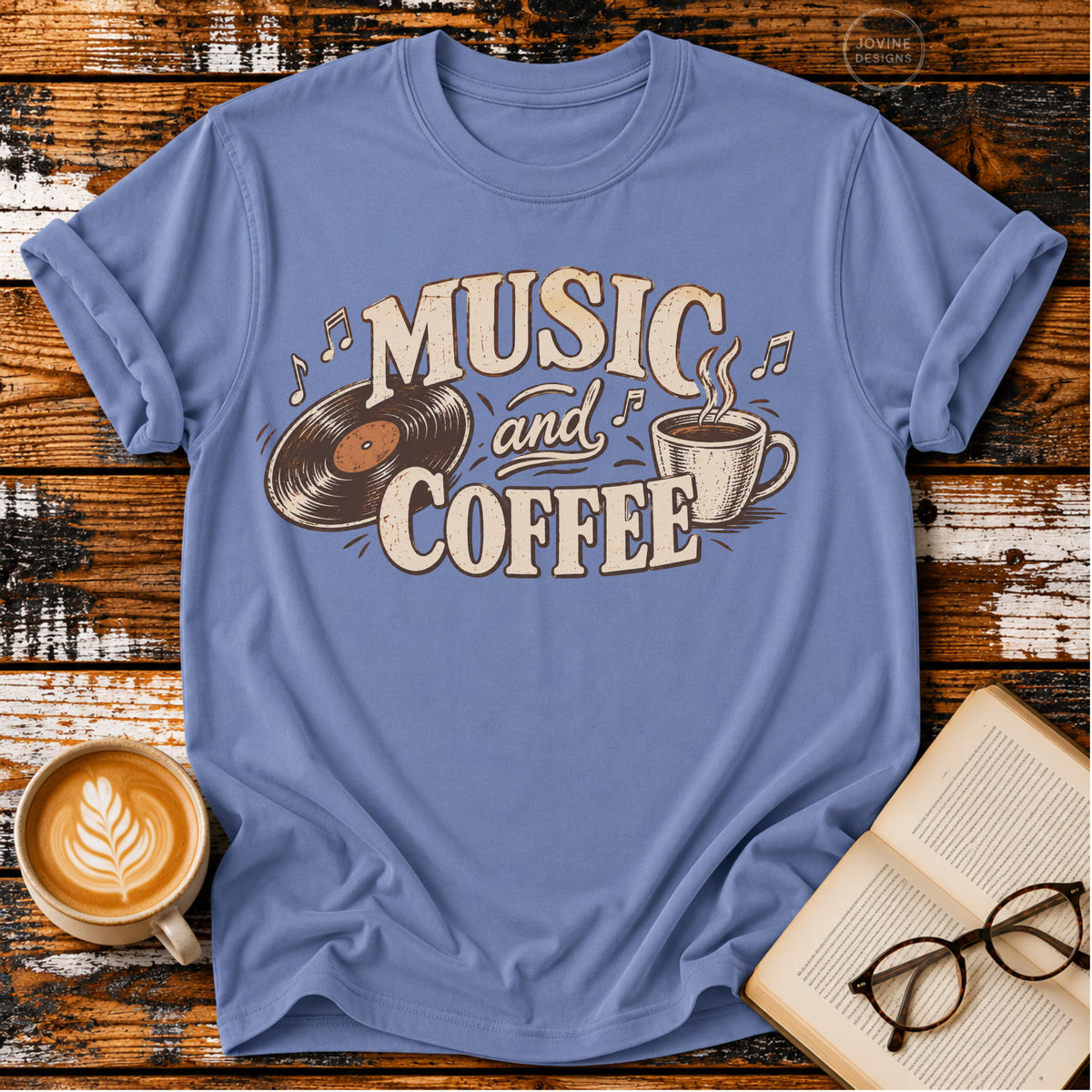 Music and Coffee Vintage T-Shirt | Retro Vinyl Coffee Lover Tee | Cozy Music Lover Shirt