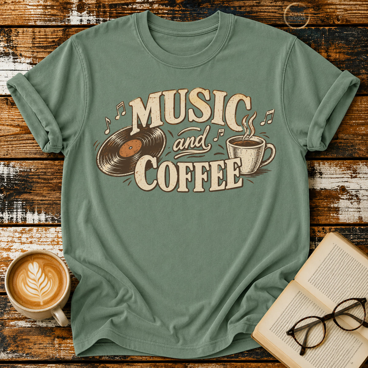 Music and Coffee Vintage T-Shirt | Retro Vinyl Coffee Lover Tee | Cozy Music Lover Shirt