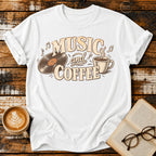 Music and Coffee Vintage T-Shirt | Retro Vinyl Coffee Lover Tee | Cozy Music Lover Shirt