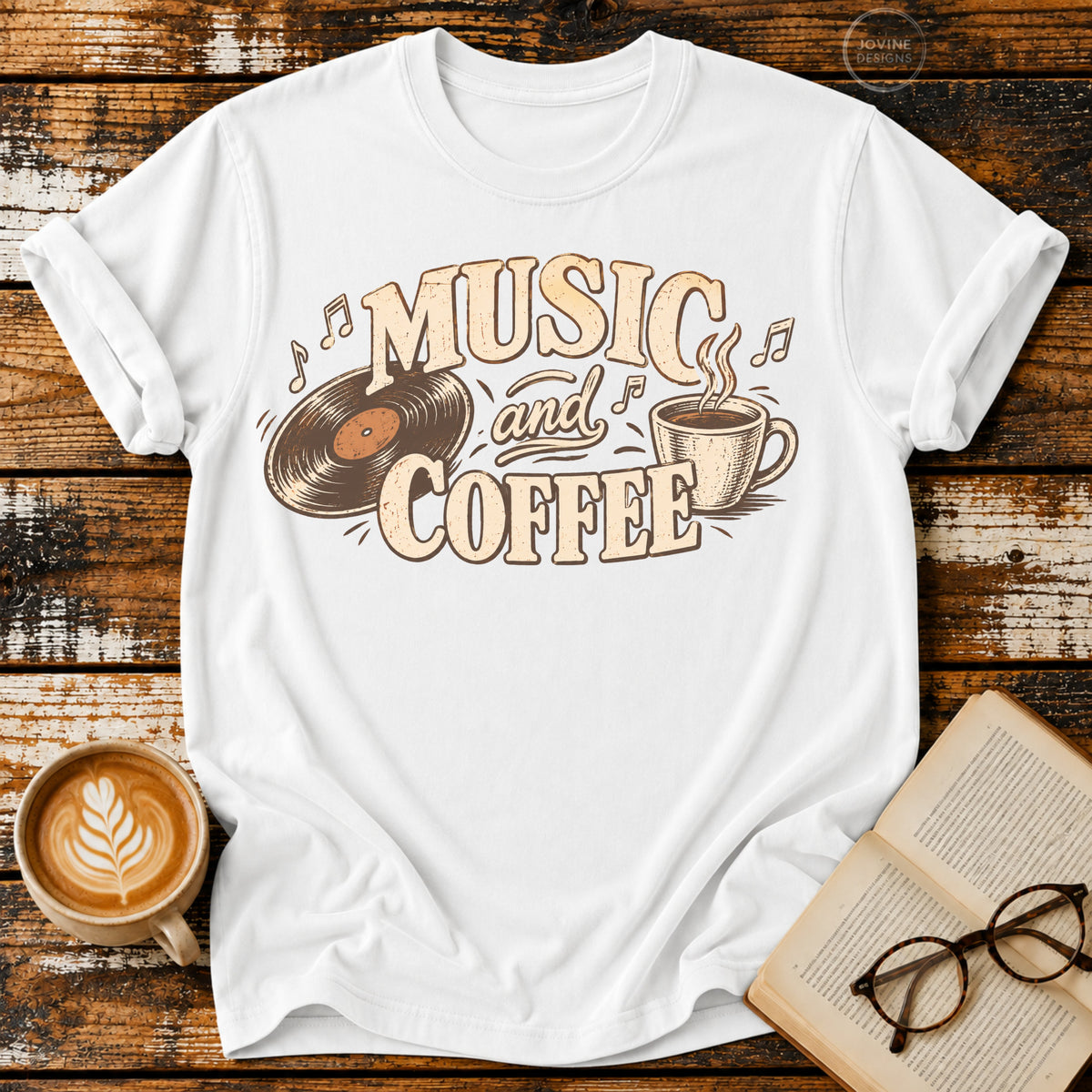 Music and Coffee Vintage T-Shirt | Retro Vinyl Coffee Lover Tee | Cozy Music Lover Shirt