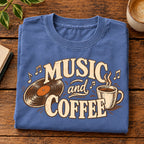 Music and Coffee Vintage T-Shirt | Retro Vinyl Coffee Lover Tee | Cozy Music Lover Shirt
