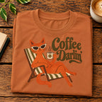 Coffee Darlin’ Vintage T-Shirt | Retro Cat Coffee Lover Tee | Funny Cozy Graphic Shirt