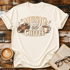 Music and Coffee Vintage T-Shirt | Retro Vinyl Coffee Lover Tee | Cozy Music Lover Shirt