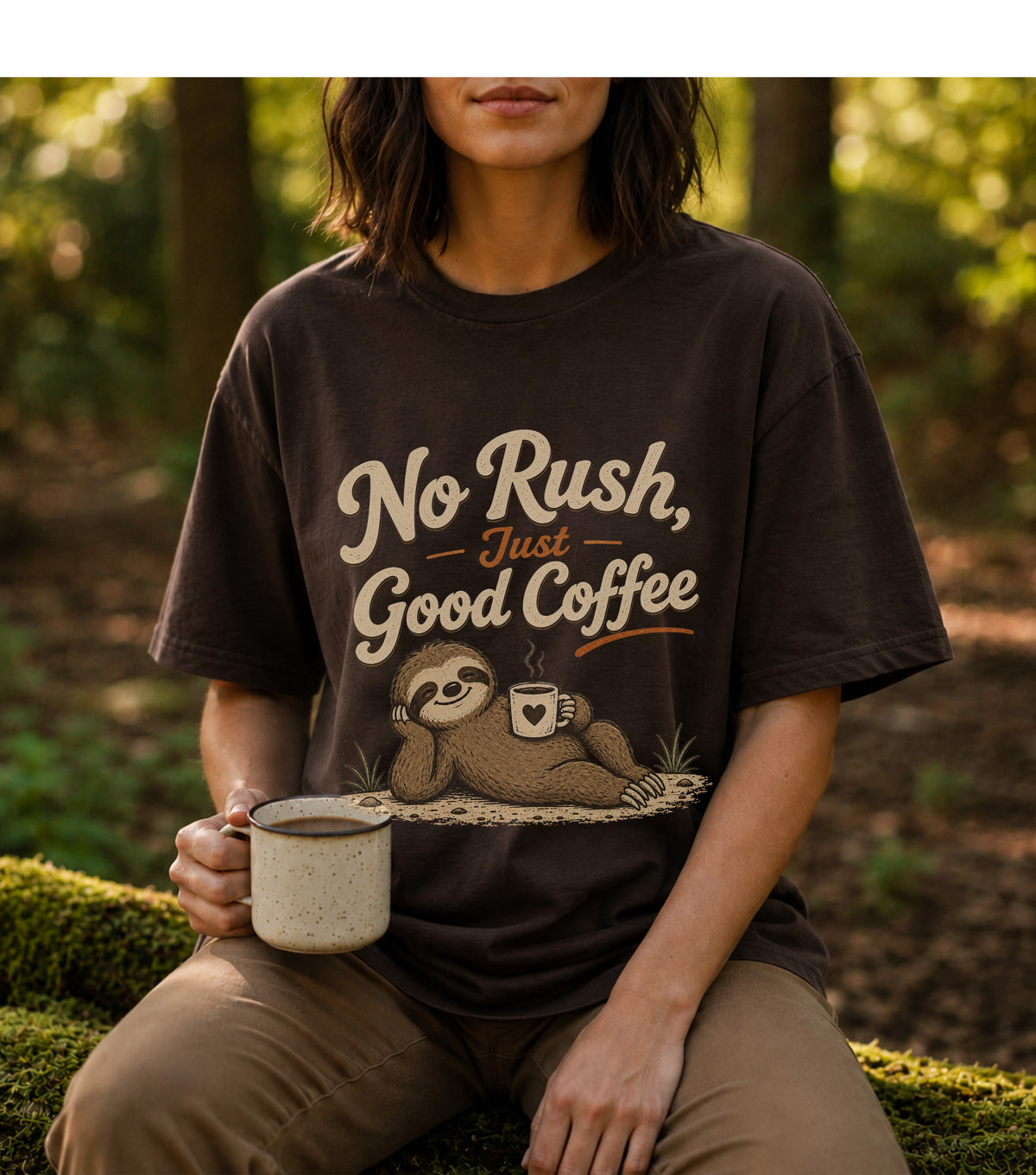 No Rush, Just Good Coffee Sloth Vintage T-Shirt | Funny Coffee Lover Tee | Slow Living Shirt