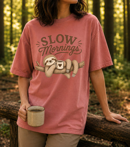 Slow Mornings Vintage T-Shirt | Coffee Lover Tee | Sloth T- Shirt